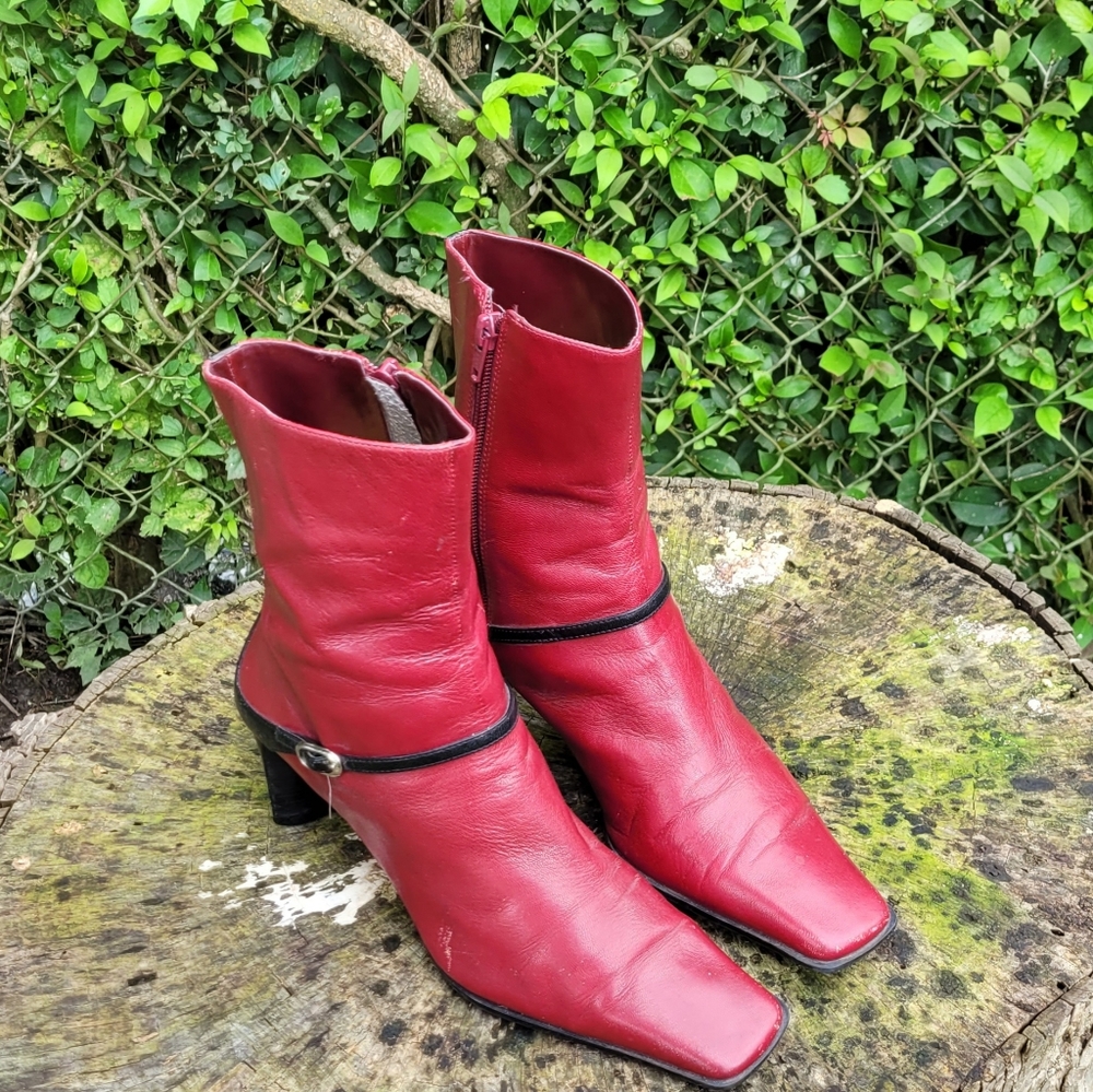 Nine West Women’s Red Leather Ankle Boots